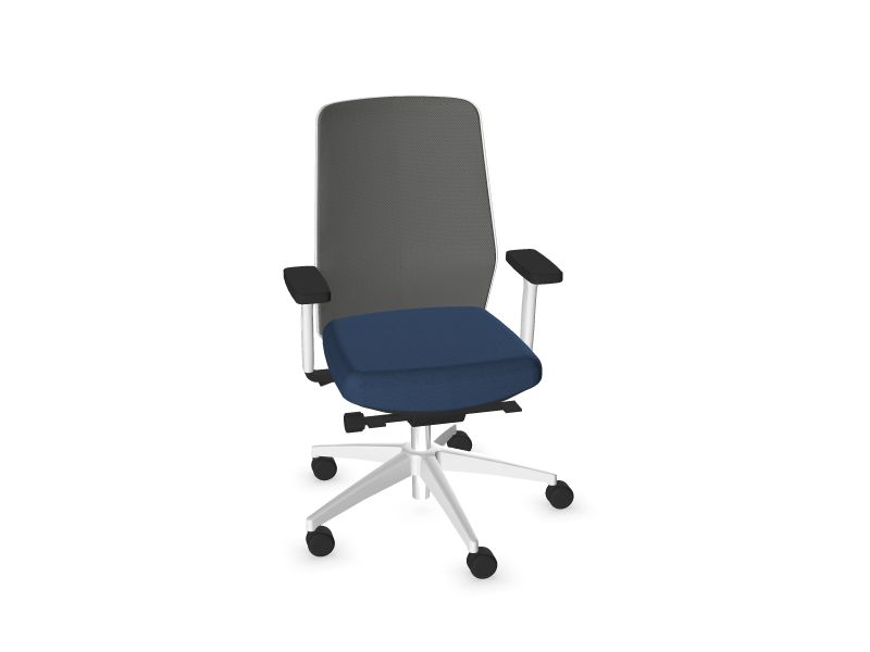 Компьютерное кресло SURF Цвет сидушки: S62 - Полуночный синий меланж, Цвет спинки: RM3 - Металлический серый, Цвет ножек: Белый