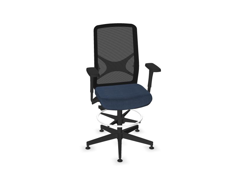 Высокое компьютерное кресло WIND Цвет спинки: MM1 - Черный, Цвет ножек: Черный пластик, Цвет сидушки: AD4 - Темно синий