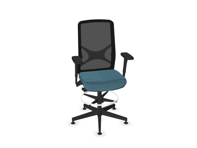 Высокое компьютерное кресло WIND Цвет сидушки: AD6 - Голубой, Цвет спинки: MM1 - Черный, Цвет ножек: Черный пластик