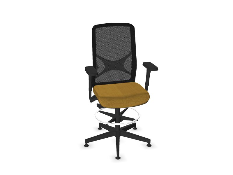 Высокое компьютерное кресло WIND, MM1 - Черный, Черный пластик, AD7 - Горчичный