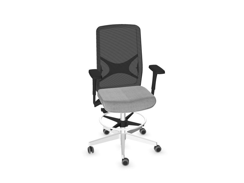 Высокое компьютерное кресло WIND, MM1 - Черный, Белый пластик, AD3 - Светло-серый