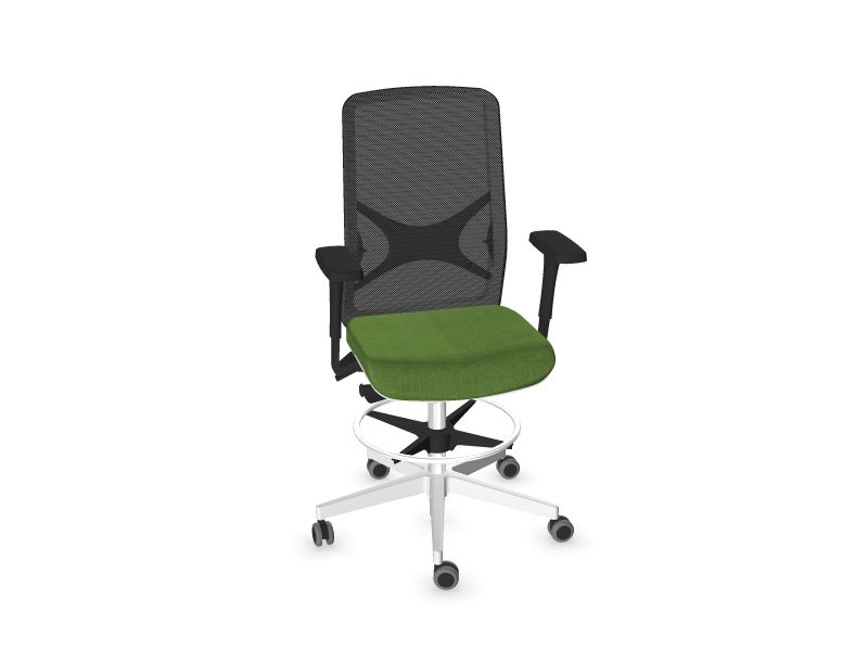 Высокое компьютерное кресло WIND, MM1 - Черный, Белый пластик, AI8 - Зеленый